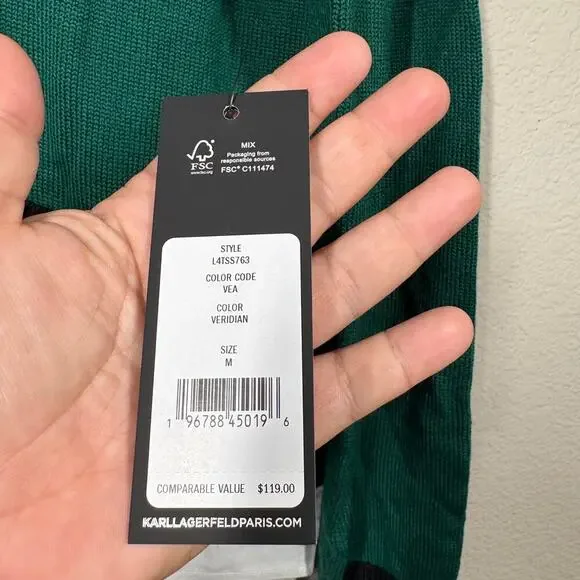 Karl Lagerfeld Medium Layered Look Sweater Veridian Green Long Sleeves - Picture 7 of 10